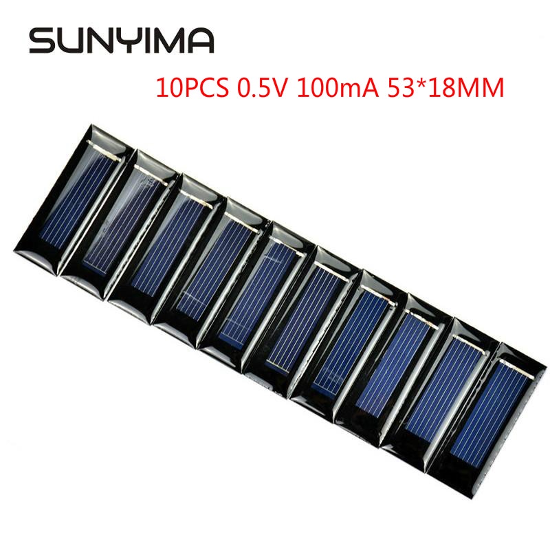 Set 10 Tấm Pin Năng Lượng Mặt Trời 0.5V 100mA 53 * 18MM Polycrystalline Mini Tiện Dụng