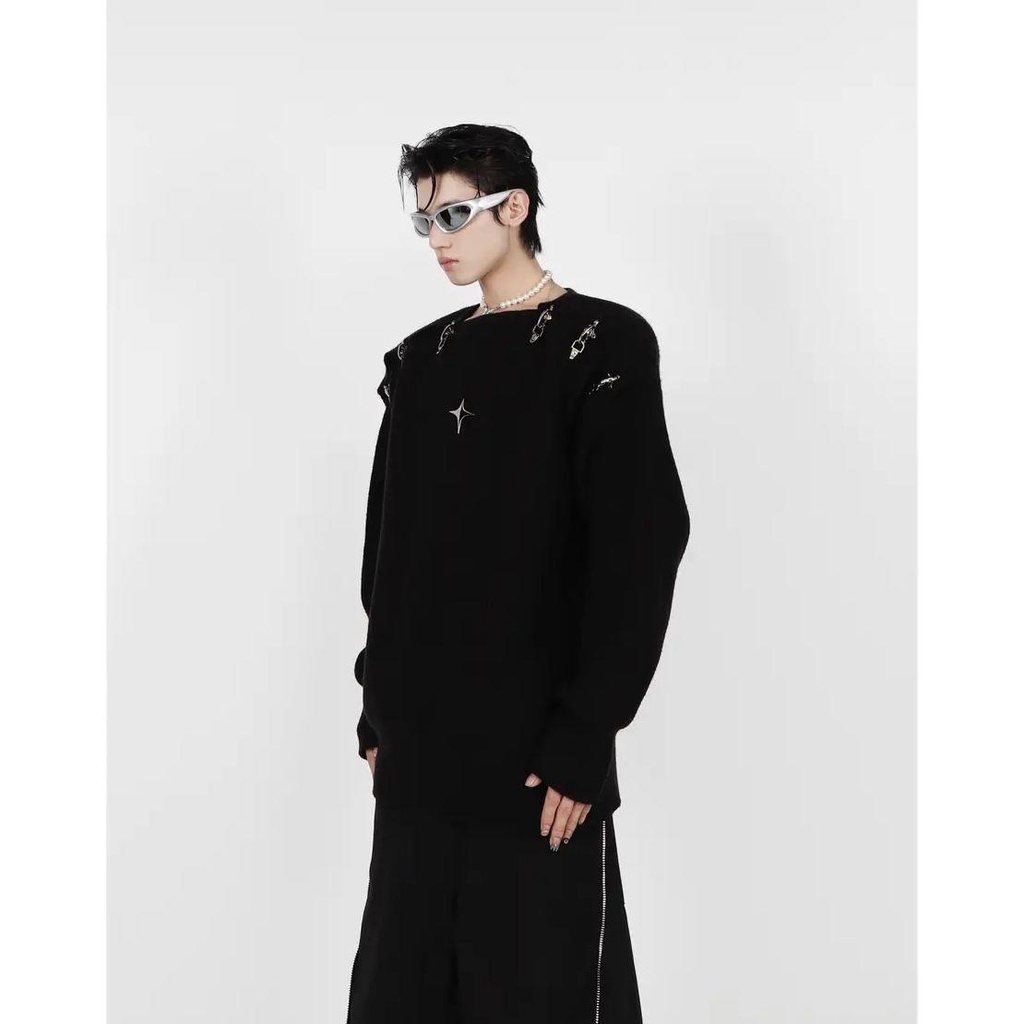 Áo Sweater Dệt Kim Tay Dài Phối Khóa Kim Loại Thời Trang Thu Đông 2022