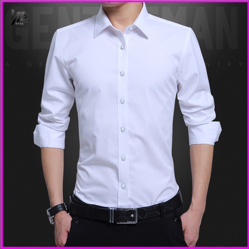 Áo sơ mi nam Trắng - Xám chất Lụa kiểu dáng slim fit lên form cực đẹp