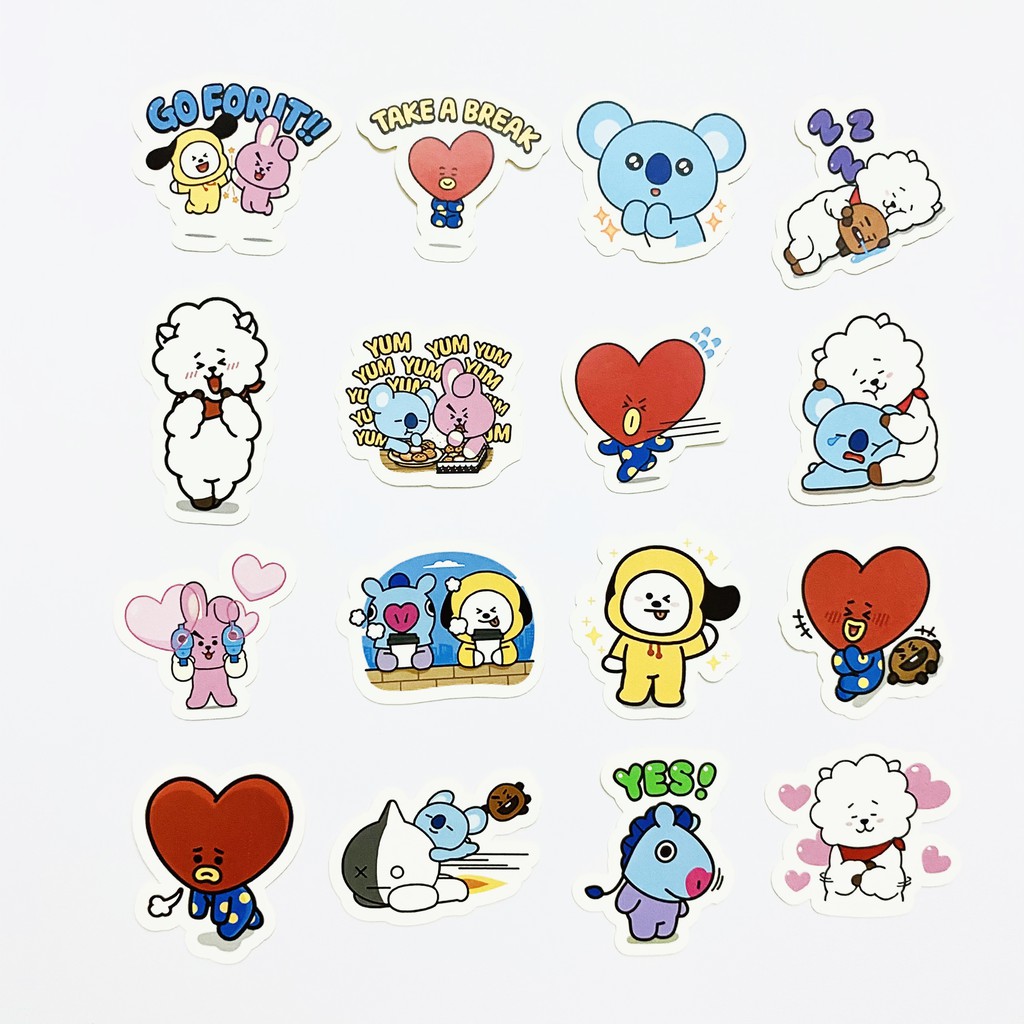 Bộ 32 miếng sticker BT21 (3) dán trang trí laptop, máy tính bỏ túi, vali, điện thoại, đàn ghita, hộp..