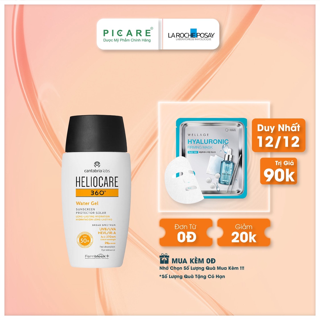 Kem chống nắng dạng gel dưỡng ẩm phổ rộng Heliocare 360 Water Gel Sunscreen Long Lasting Hydration SPF50+ 50ml