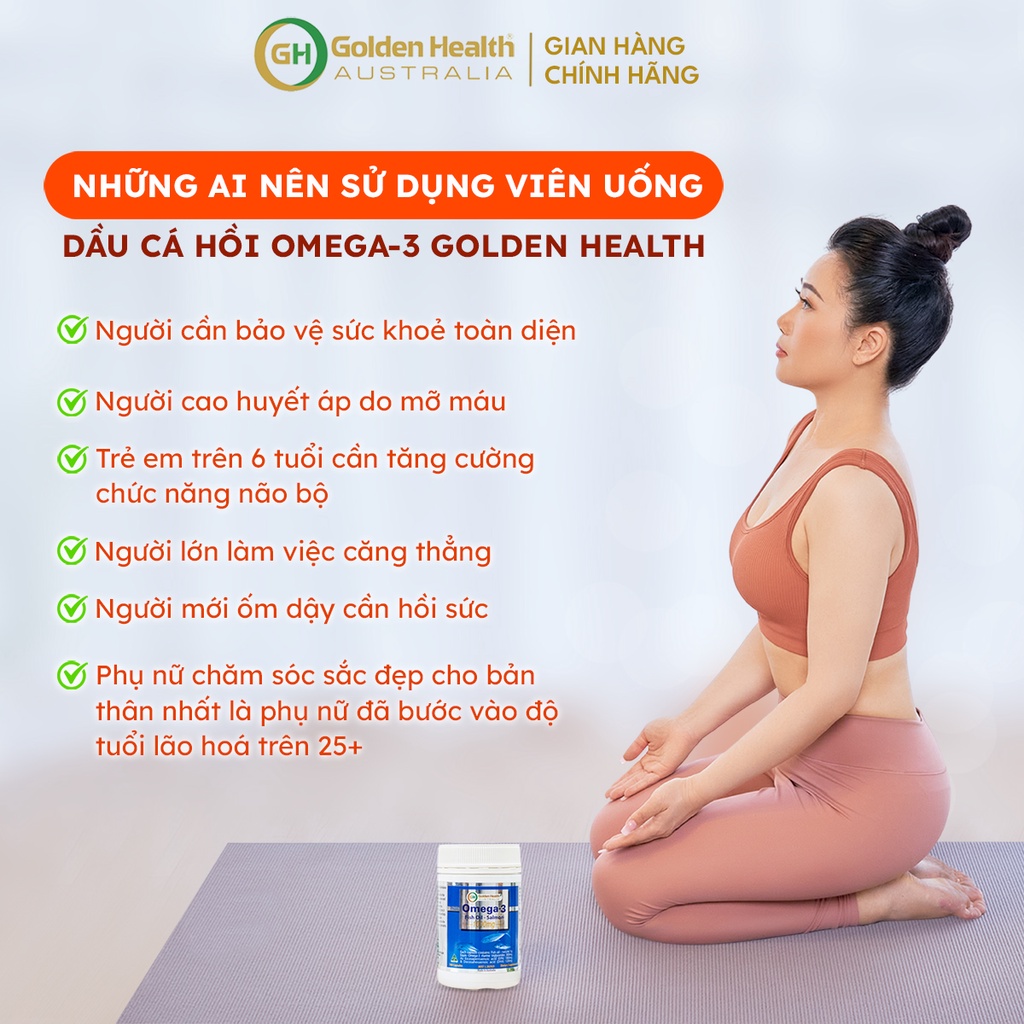 [GOLDEN HEALTH] Viên uống dầu cá hồi Omega-3 - Salmon Fish Oil Omega3 1000mg hộp 100 Viên