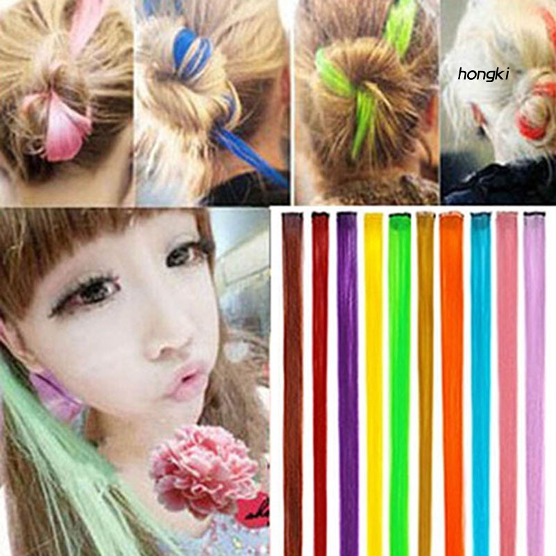 Tóc giả nối dài thẳng nhiều màu sắc bằng sợi tổng hợp cho nữ