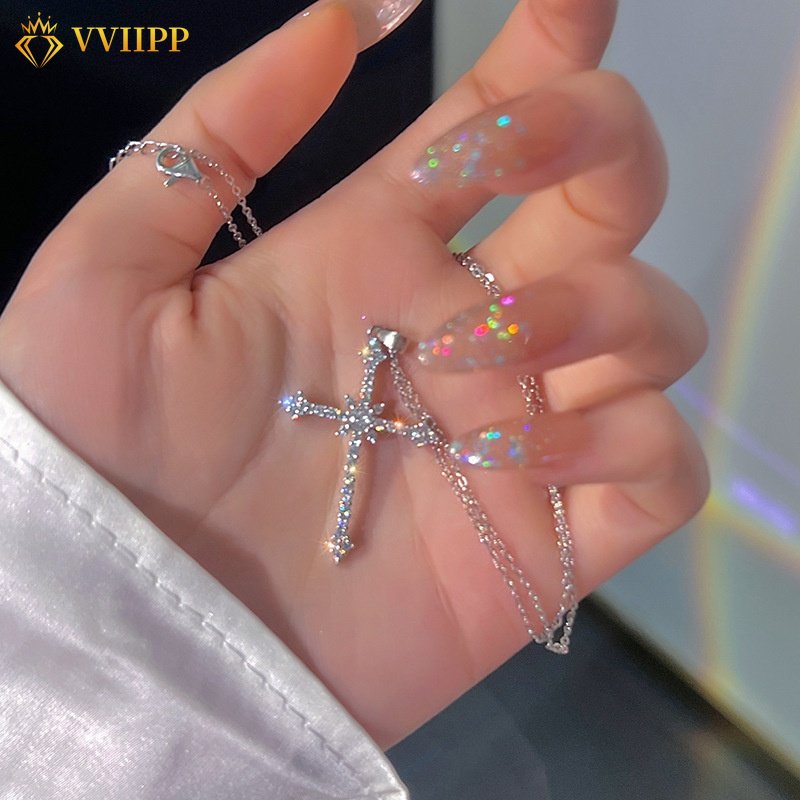 Vòng cổ Mặt Chữ Thập Đính Pha Lê Đơn Giản Cho Nữ