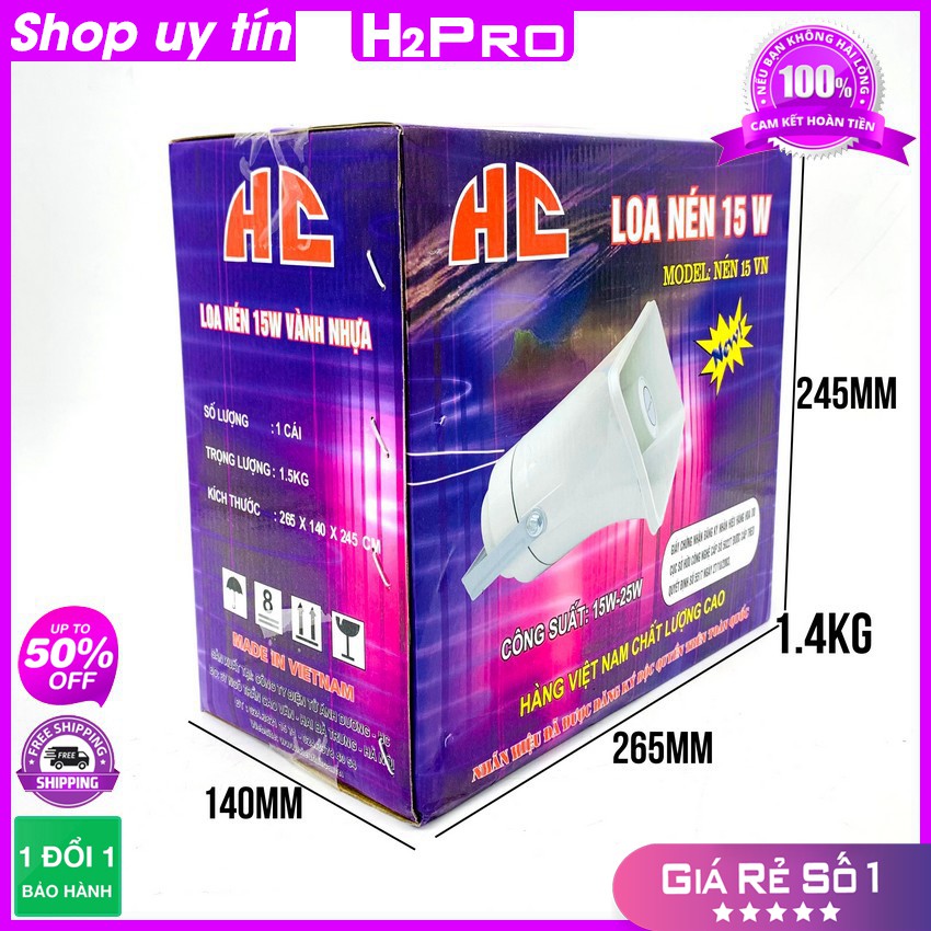 Loa Nén 25W, Loa Phóng Thanh HC LN-15VN Cao Cấp Hàng Hãng, Vành 24x13Cm, Chịu Nước-Tiếng Rõ-Vang Xa 500M-H2Pro Tech