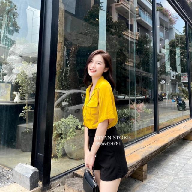 Set đồ sơ mi cổ vest và quần sooc vải