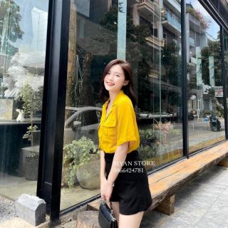 Set đồ sơ mi cổ vest và quần sooc vải