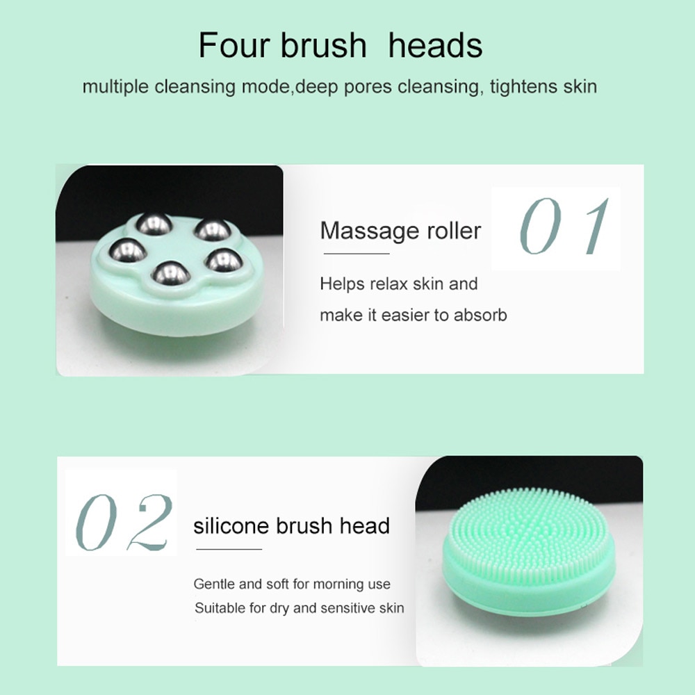 Beurha 4 IN 1 Electric Face Deep Cleansing Brush Spin Pore Cleaner Face Wash Machine Makeup Remove Waterproof Facial Massager Skin Care