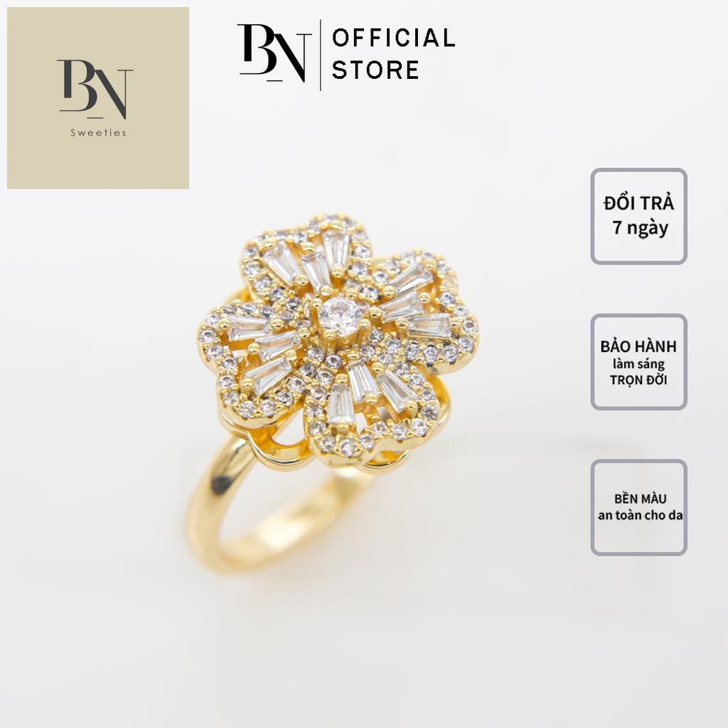 Nhẫn Nữ Bạc Đính Đá Cỏ Bốn Lá Xoay Độc Lạ Phụ Kiện Thời Trang Đẹp