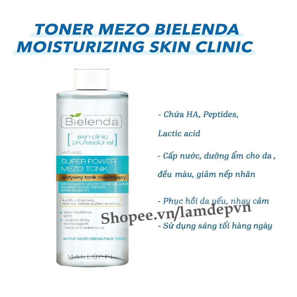 Toner Bielenda Super Power Mezo Tonic Skin Clinic Correcting/ Moisturizing làm căng bóng, sáng da, mờ thâm, se lcl