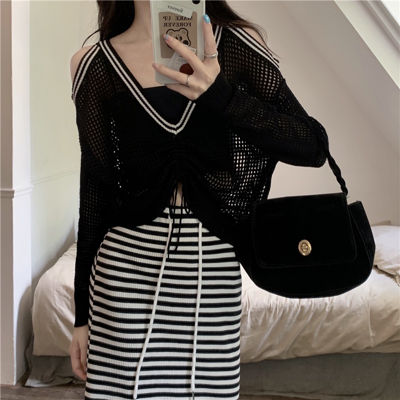 Áo chống nắng dệt kim PERTY trễ vai cổ chữ V thời trang mùa hè Hàn Quốc dành cho nữ