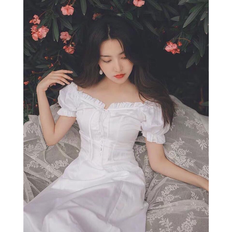 Đầm Cổ Bèo Đan Dây Trước 2 Màu Trắng, Đen - Váy Nữ Thời Trang Đi Chơi, Dự Tiệc | BigBuy360 - bigbuy360.vn