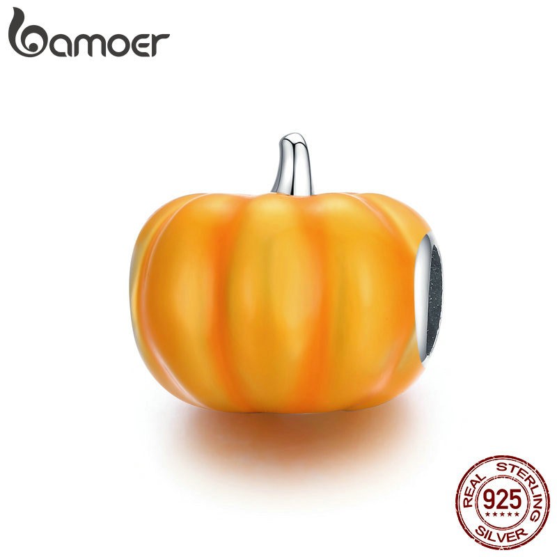 Thanh lý mới charm 925 bạc bamoer bí ngô cam chủ đề Halloween hoặc mùa thu