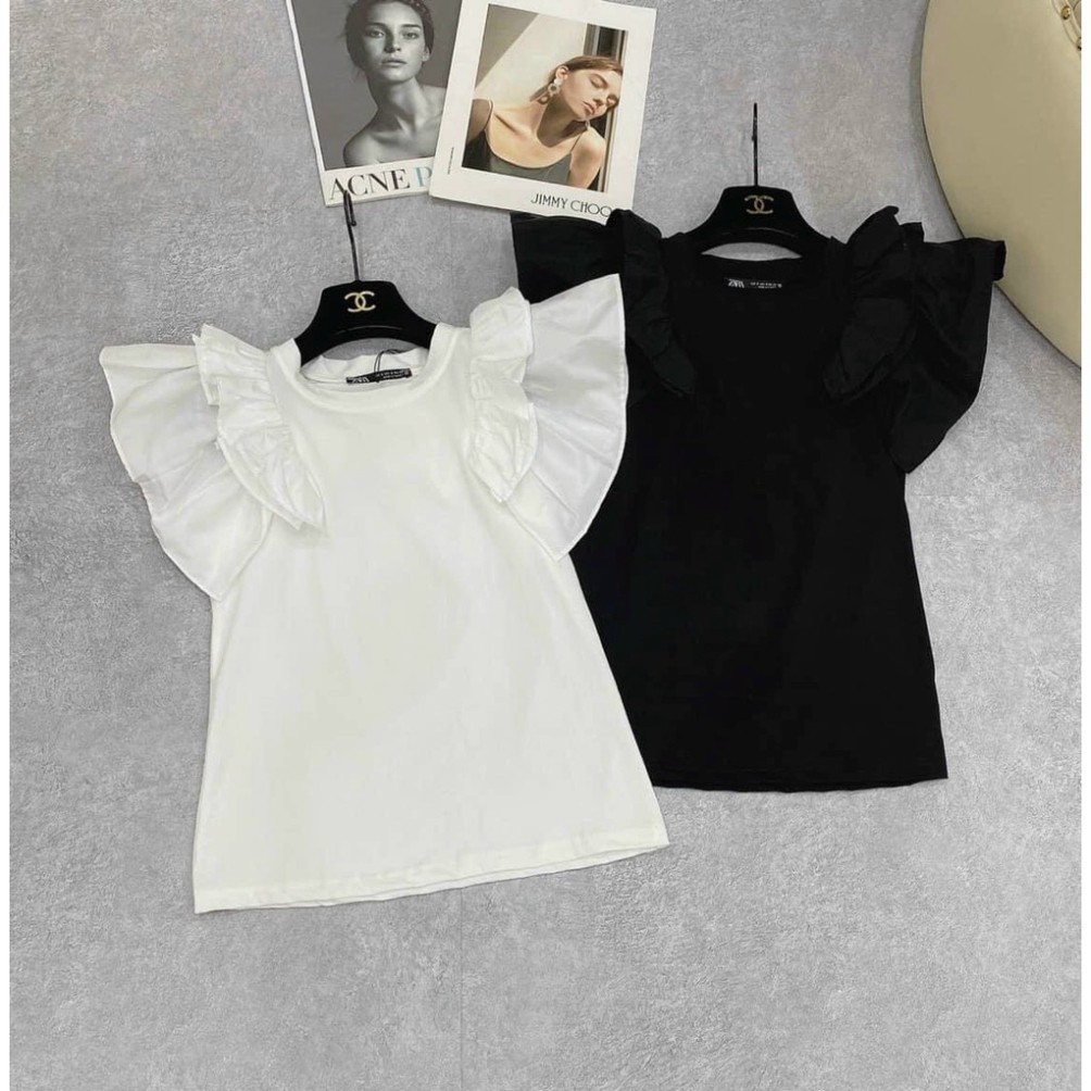 ICO - Áo phông TAY BÈO trơn hai màu ĐEN - TRẮNG VAV LUXURY