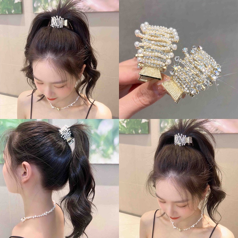 Kẹp Tóc Đính Đá Ngọc Trai Màu Vàng / Bạc Thời Trang Hàn Quốc Chất Lượng Cao