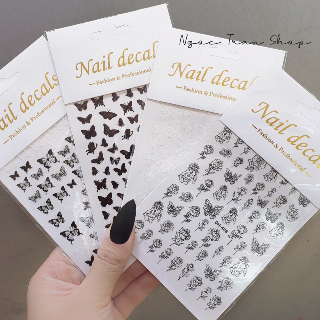 Sticker Bướm Và Hoa Trắng 3D Trang Trí Móng