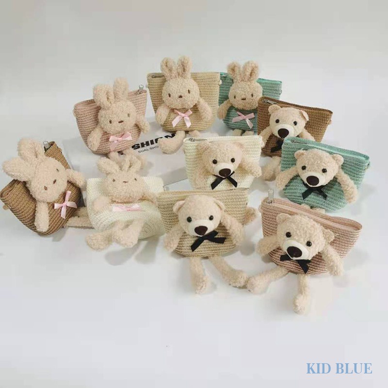 Túi Đeo Chéo Đan Mây Mini Có Khóa Kéo Hình Gấu Dễ Thương Phong Cách Công Chúa Cho Bé Gái