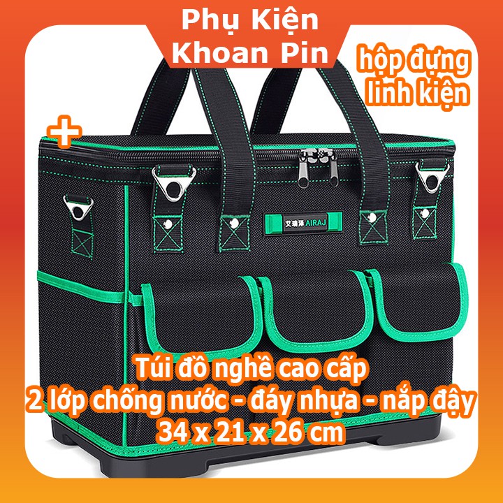 TẶNG HỘP ĐỰNG VÍT Túi đựng đồ nghề thi công Đế Cứng, Chịu Nước  Size 16,20 Túi Đựng Dụng Cụ Cho Các Bác ( P217)