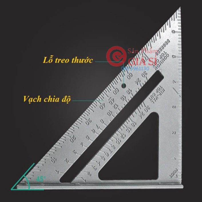 Thước ke góc vuông kim loại tổng hợp nhôm 7inch Thước vuông - Thước đo góc vuông ❤️freeship❤️
