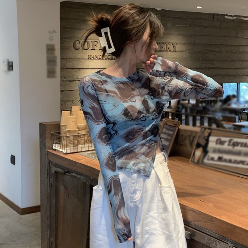 Áo Thun Tay Dài Cổ Tròn Nhuộm Màu Độc Đáo Thời Trang Phong Cách Hàn Quốc