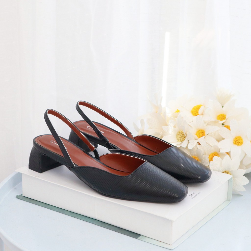 Giày sandal nữ thời trang bít mũi hở hậu gót xéo 3cm đi làm đi chơi Cillie 1062