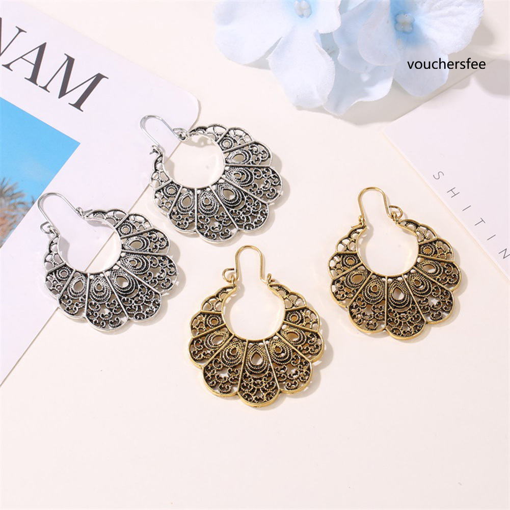 [VOU] Vintage Women Hollow Out Flower Dangle Geometric Hoop Earrings Jewelry Gift