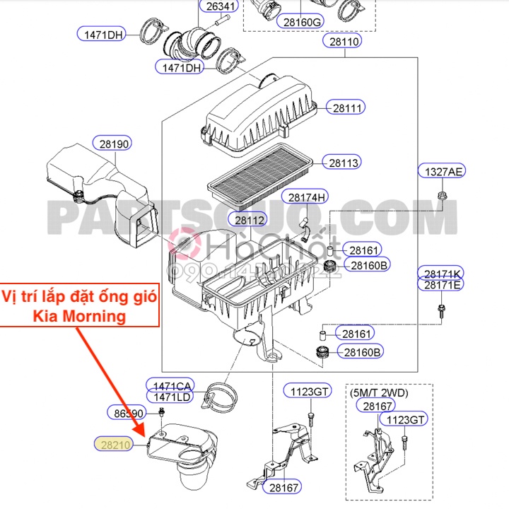Ống gió nạp Kia Morning 🚘 nhập khẩu HYUNDAI MOBIS Hàn Quốc 🎯 2821007600