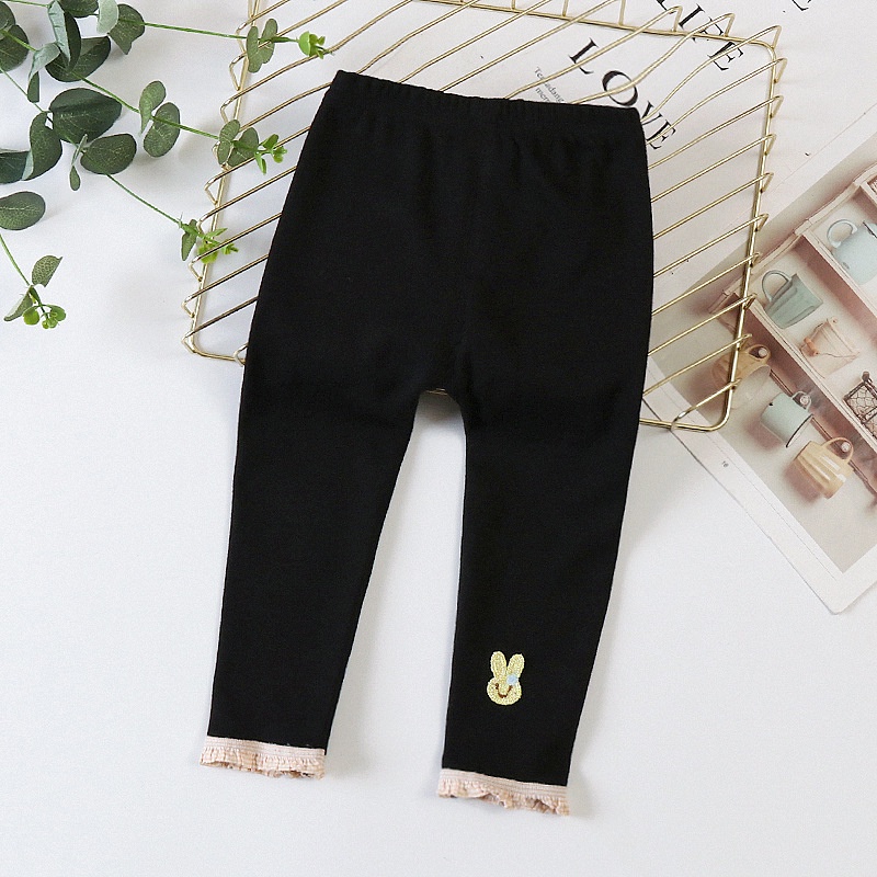 Quần legging bèo chân ren đínhi thỏ bé gái size 7-15kg QD01