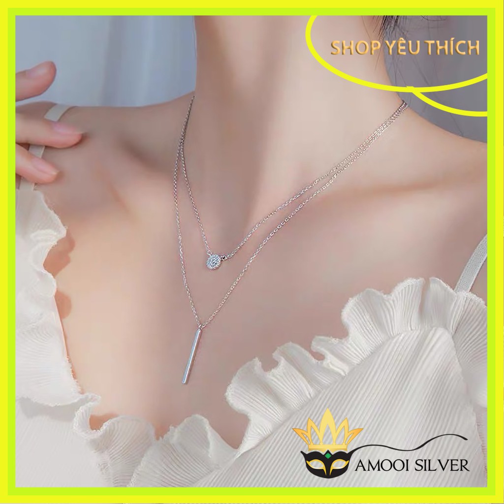 Vòng cổ bạc S925 dây đôi thanh dài - Amooi Silver AD43