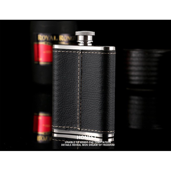 [120ML] Bình hip flask đựng rượu bằng inox 4oz bọc da, khắc rồng sang trọng, chính hãng Honest