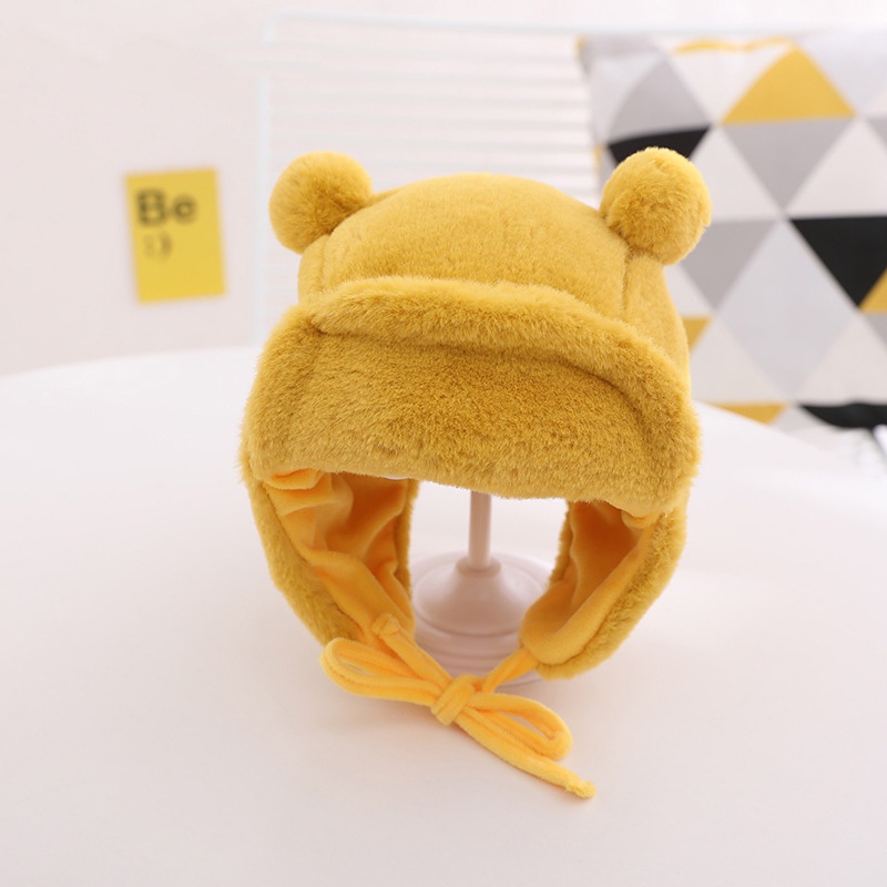 Cute Bear Baby Plush Hat with Earflaps Winter Warm Lined Infant Girl Boy Beanies Cap Soft Furry Ear Protection Kids Bonnet Hats
