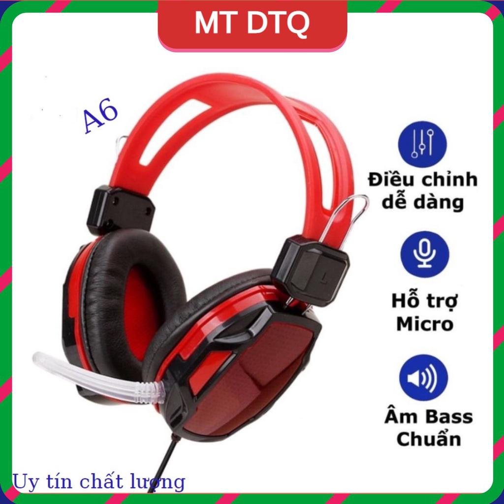 Tai nghe chụp tai chuyên chơi game Qinlian A6 jack 3.5 có micro dây chống đứt dùng được cho máy tính và điện thoại