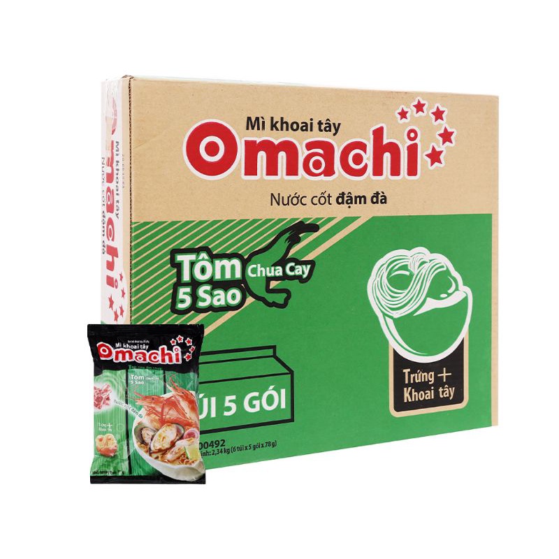 Thùng 30 gói mì khoai tây Omachi tôm chua cay 5 sao 78g