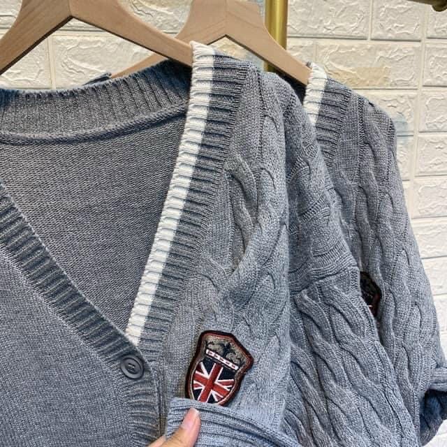 Áo Cadigan Len Huy Hiệu Xám Siêu Hot_Xưởng May Quang Anh