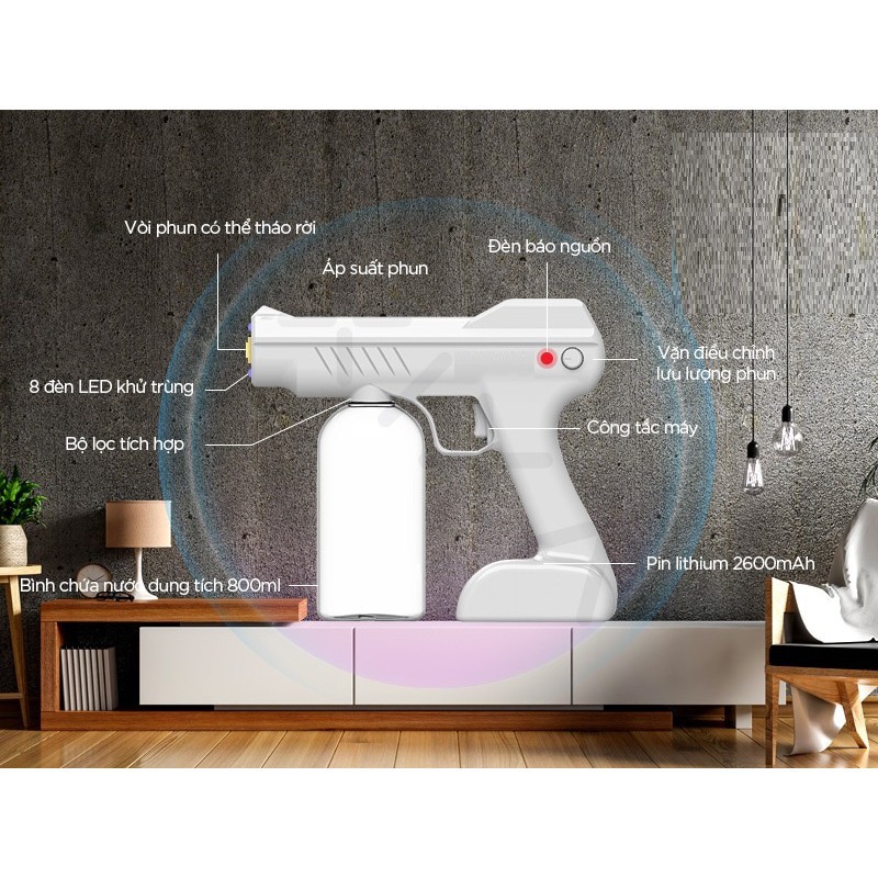 Máy khử khuẩn cầm tay Nanomax - Súng xịt khử khuẩn cầm tay Atomizer an toàn, tiện lợi - Bảo hành 6 tháng