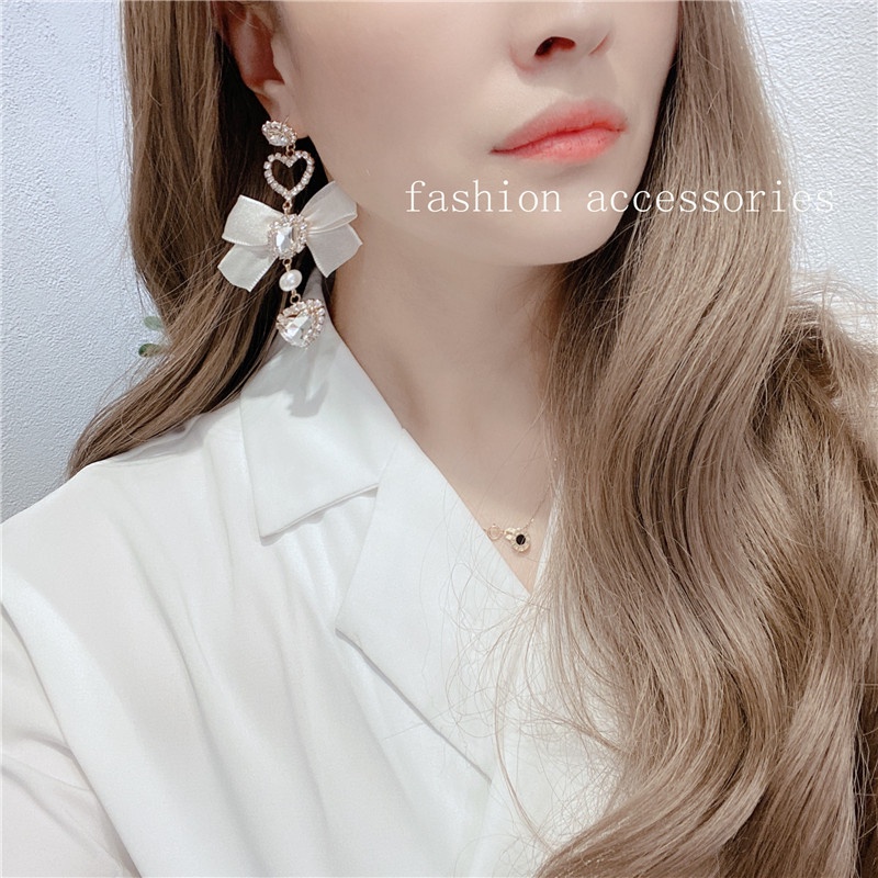 Đôi Bông Tai Dáng Dài Hình Trái Tim Đính Ngọc Trai Thời Trang Cho Nữ 2022