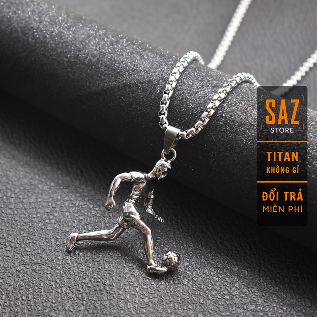 Dây Chuyền Nam Football Player SAZ Màu Bạc - Vòng Cổ Hình Cầu Thủ Đá Bóng Thép Titan Không Gỉ - Football Player