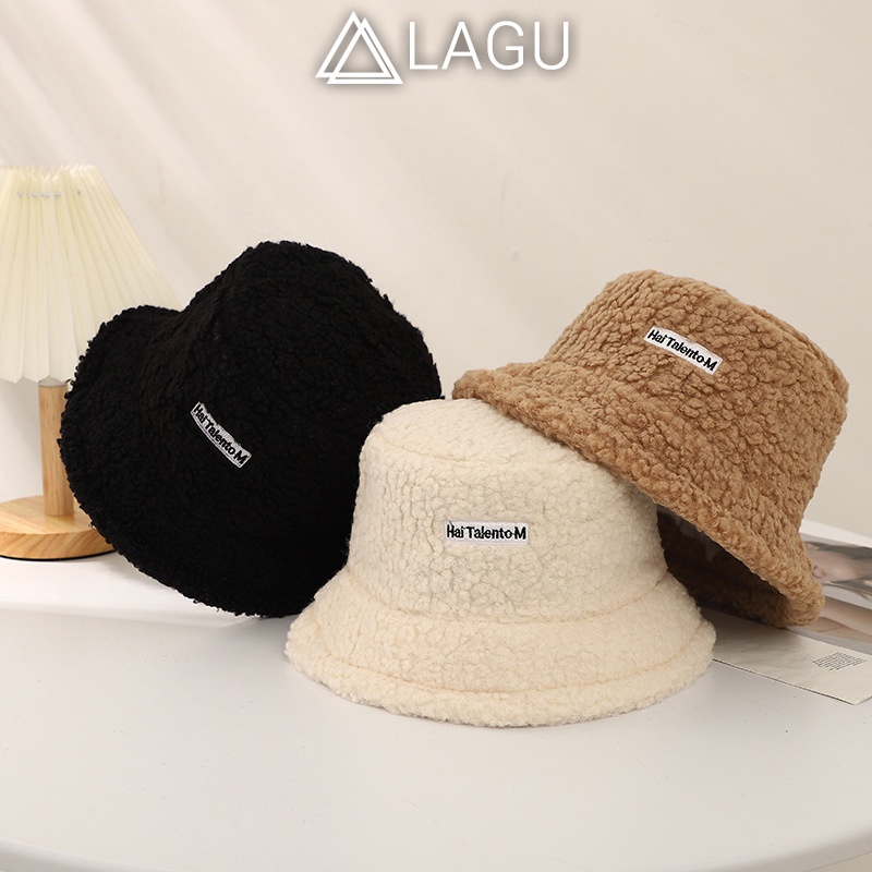 Mũ nón len phong cách Hàn Quốc LAGU Accessories bucket lông cừu thời trang mùa đông màu trắng, nâu, đen