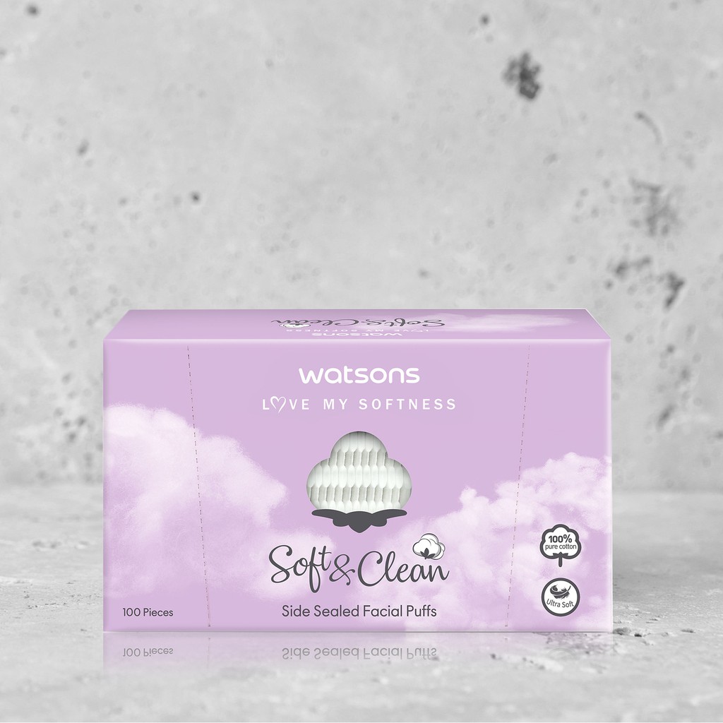 Bông Tẩy Trang Watsons Love My Softness Soft & Clean Side Sealed Facial Puff Cuốn Biên 100 Miếng