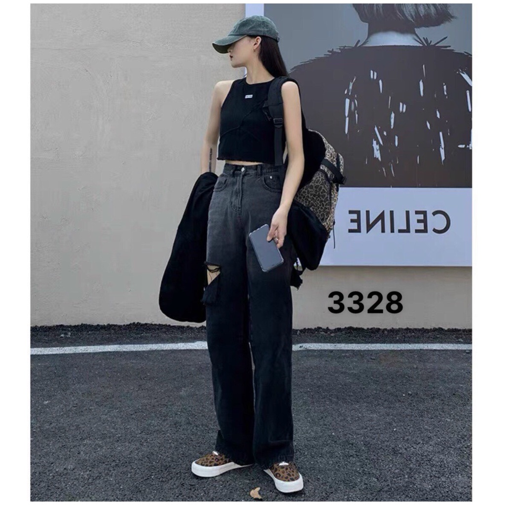 Quần Jeans Baggy Lưng Cao Ống Suông, Quần Jeans Baggy Nữ Ống Rộng, Quần Jeans Baggy Nữ Cạp Cao Ống Rộng