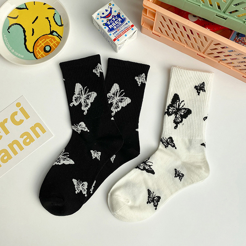 Vớ Cotton Mềm Thoáng Khí Họa Tiết Bướm Hoạt Hình Vui Nhộn