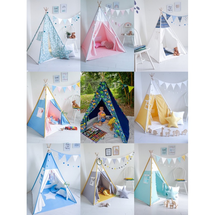 Lều vải cho bé đẹp cao cấp vải kaki cotton 100% canvas Lều thổ dân Thiên Ý cọc gỗ tự nhiên Ảnh shop chụp
