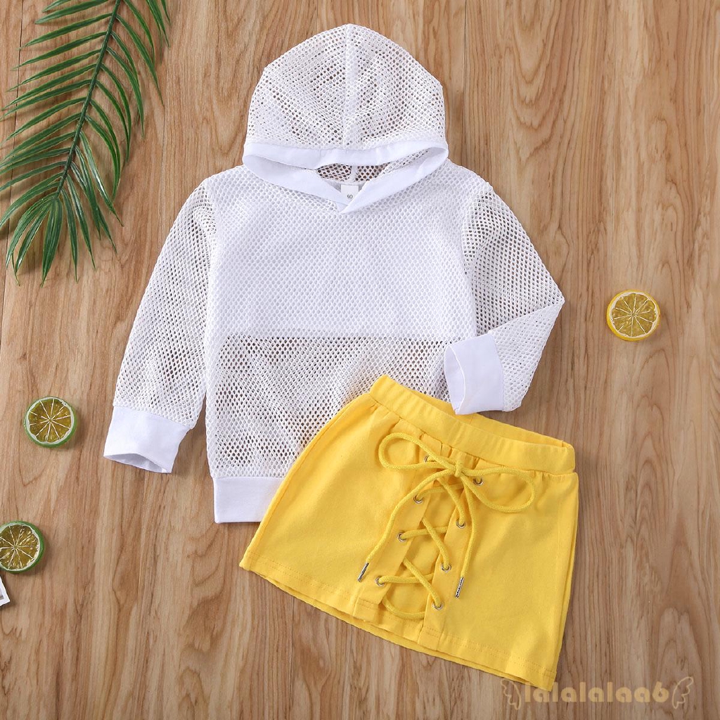 Set áo hoodie phối chân váy bút chì dễ thương cho bé gái