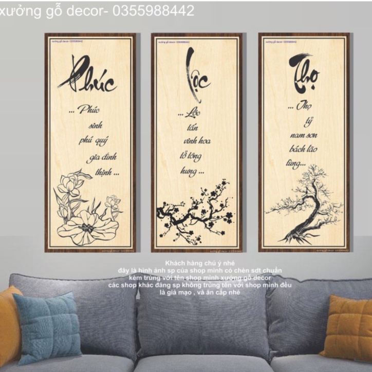 Tranh Thư Pháp Treo Tường Bằng Gỗ Chữ Phúc, Chữ Lộc, Chữ Thọ
