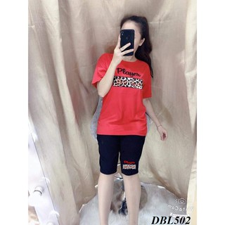 [Mẩu Mới] Đồ Bộ Nữ Quần Lửng Trơn Áo In Chữ Player Cực Xinh Giá Sập Sàn - DBL502