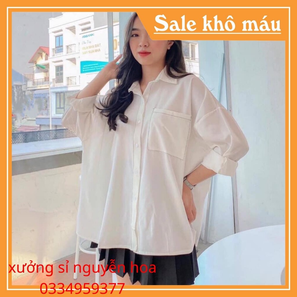 [Mã WASKT410K giảm 10K đơn 50K] Áo sơ mi trắng chỉ nổi nữ dài tay form rộng