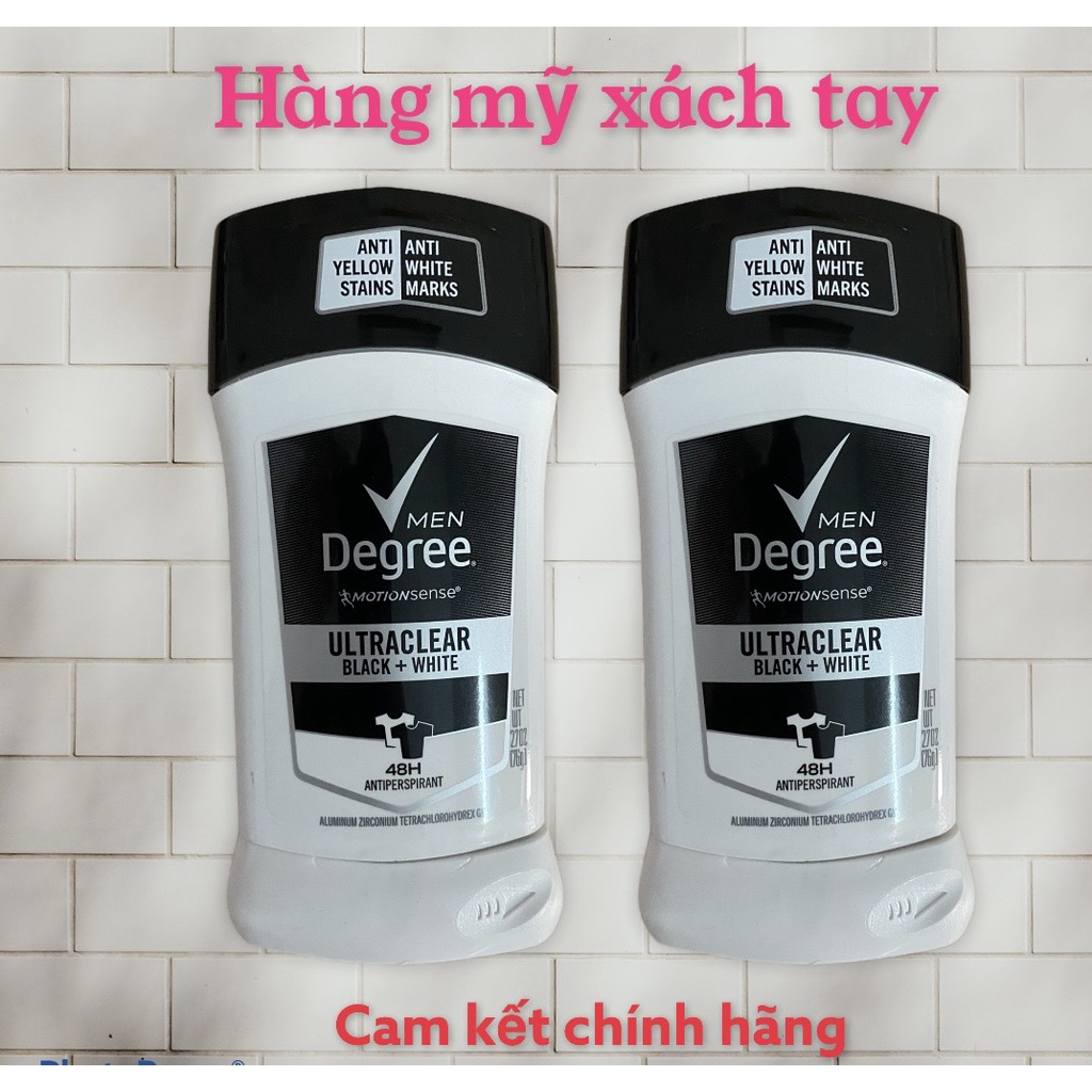 Lăn khử mùi 🌟Degree men🌟  motionsense Ultraclear black + white 76g  tránh ố vàng áo chính hãng
