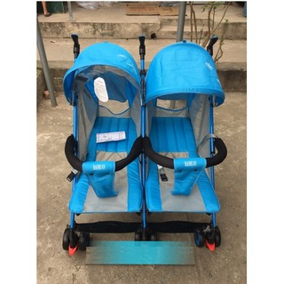 Xe đẩy đôi gấp gọn mẫu mới 2020 (mái che, phanh chân, giỏ đồ)