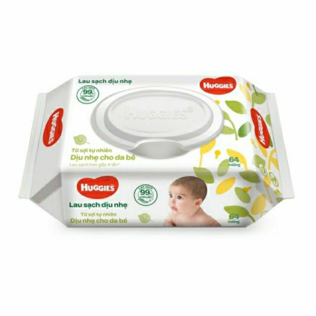 Khăn ướt Huggies 64 tờ không mùi và chiết xuất nha đam mới