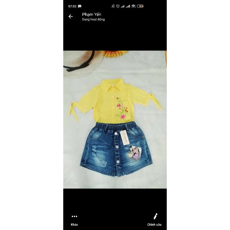 Combo quần váy jean bé gái